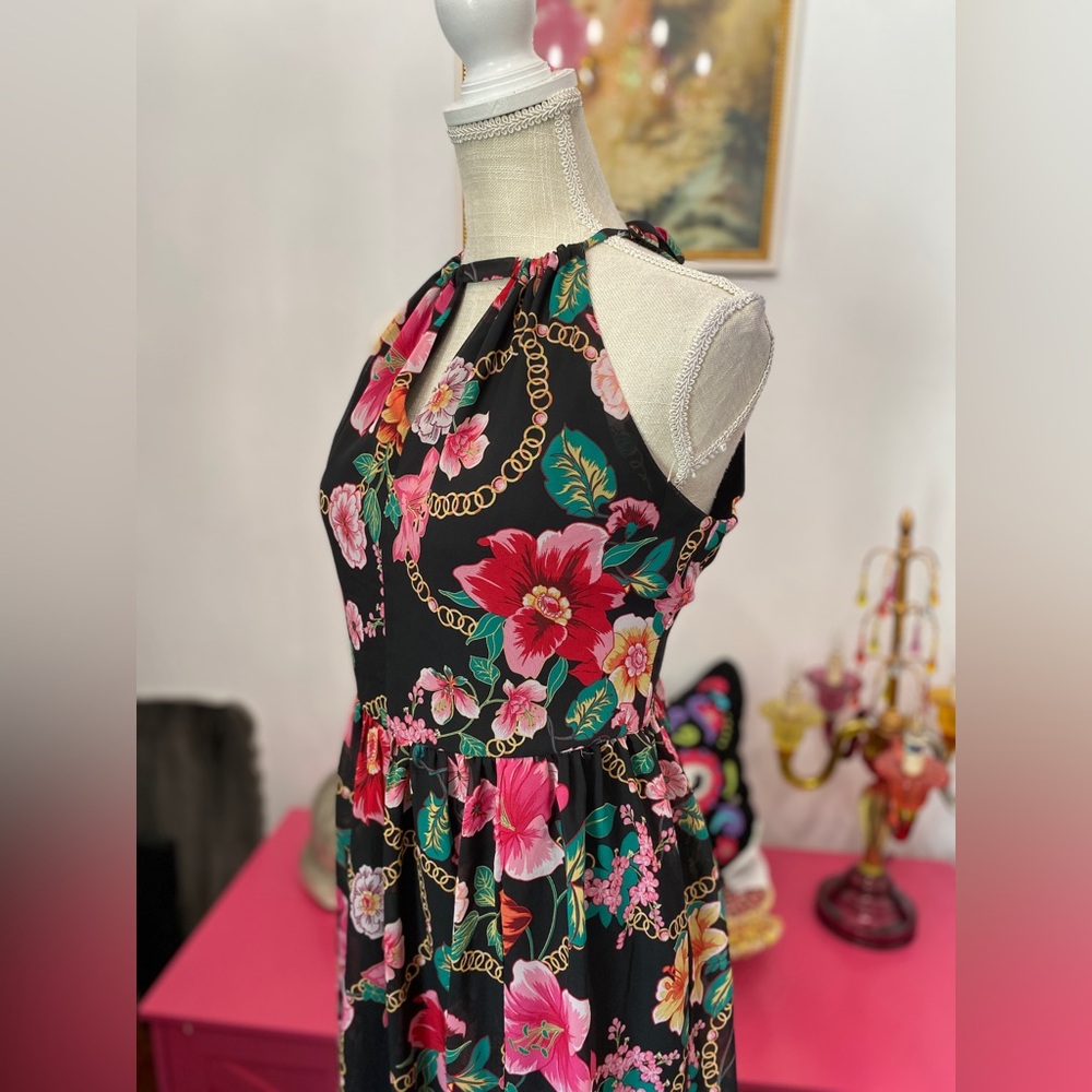 NICOLE MILLER BLACK PINK FLORAL MAXI DRESS SIZE 10 - Picture 7 of 11